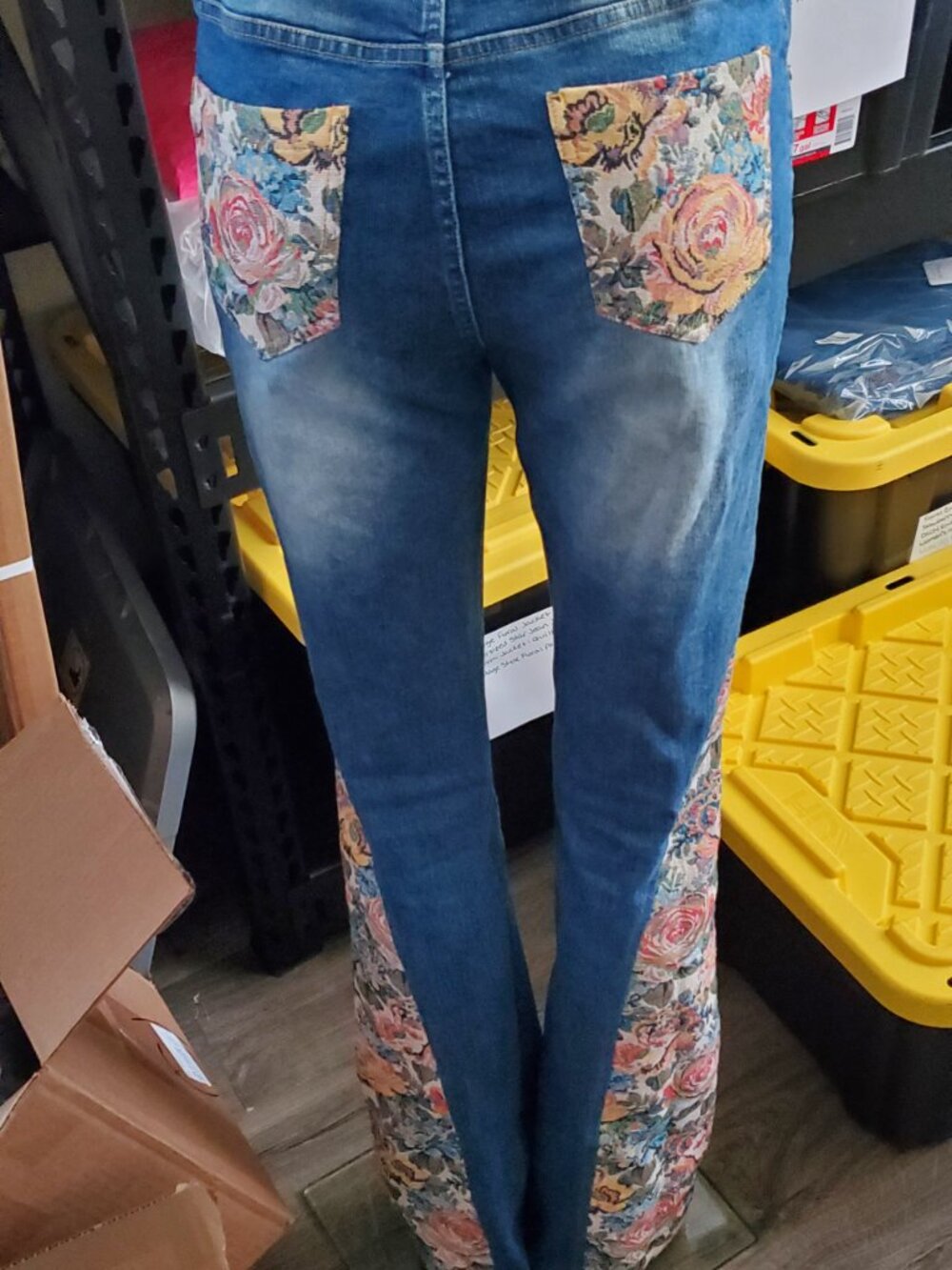 Silk & Lace Floral Tapestry Flare Jeans Cotton Denim Tall Inseam 34" - Picture 14 of 17